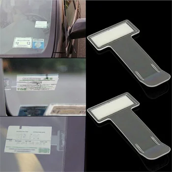 2pcs שקוף רכב רכב חנייה קבלת אישור בעל הכרטיס קליפ מדבקה לשמשה הקדמית פלסטיק אוניברסלי אביזרי רכב
