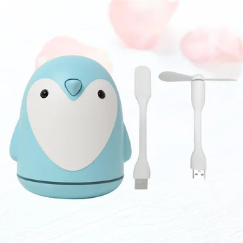 3pcs פינגווין עיצוב מיני מכשיר אדים הביתה מפזר ארומתרפיה במשרד מפזר לילה מנורה כחולה (USB אור + USB מאוורר)
