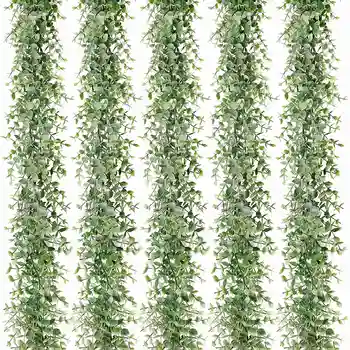 5 חבילות 30Ft מלאכותי אקליפטוס זרי פרחים מזויפים צמחייה גפנים חיקוי צמחים תלויים על שולחן החתונה רקע קשת