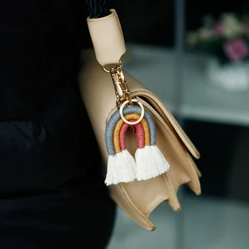 אריגה קשת מחזיקי מפתחות עבור נשים בוהו עבודת יד, מחזיק מפתחות מחזיק מפתחות מקרמה קסם שקית המכונית תלוי תכשיטים מתנות מתכת