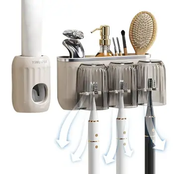משחת שיניים Dispenser מברשת השיניים מתלה משחת שיניים בעל ארגונית אגרוף חינם נייד מברשת שיניים קולב צחצוח שיניים בעל