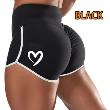 נשים מכנסיים קצרים אוהב את הלב הדפסה אלסטי כושר חותלות לדחוף את כושר יוגה לרוץ הכשרה טייץ מכנסי טרנינג סקסי ספורט קצרים 5XL