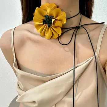 חדש מוצק צבע פרח רצועה ארוכה Neckchain מקורי עיצוב פונקציונלי מרובה שרשרת האופנה נשים של תכשיטים