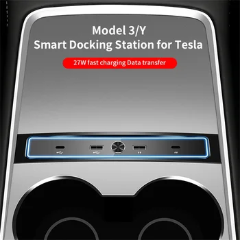 עבור טסלה מודל 3 Y 2021 2022 27W מהר מטען USB הסט Hub חכם תחנת עגינה לרכב מתאם מופעל על ספליטר הרחבה